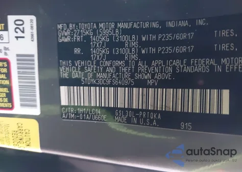 2015 Toyota Sienna Xle 8 Passenger from USA, damaged, VIN 5TDYK3DC9FS640975